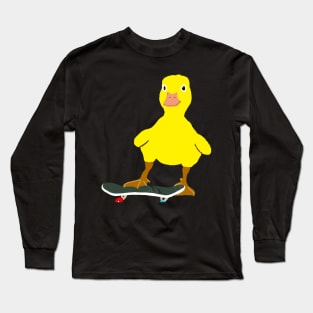 Cute yellow duck likes playing skateboard Long Sleeve T-Shirt